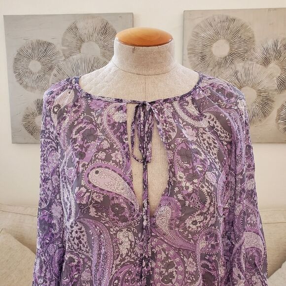 Nili Lotan Acadia Paisley Silk Blouse size Medium in Purple-  NEW - Picture 4 of 11